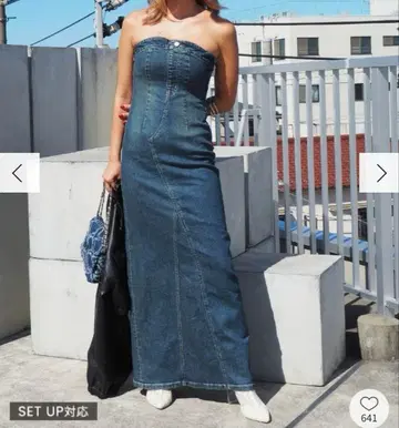 EVRIS 에브리스 데님 베어 롱 원피스