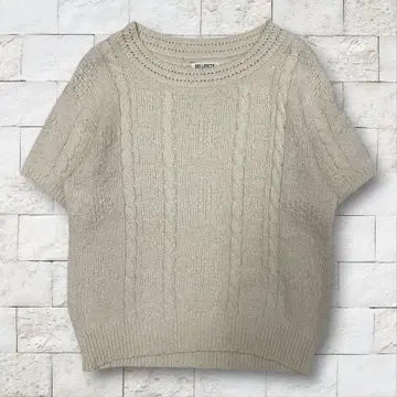 반팔 썸머 니트 일본제 케이블 x 시스루 짜임 아이보리 고급 내추럴