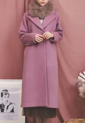 [ Noela ] 퍼 티펫 포함 플레어 체스터 코트 핑크 S 사이즈