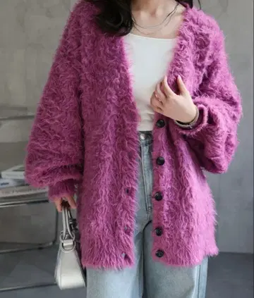 ap retro 택 포함 새상품 푸들 샤기 니트 가디건 핑크 퍼플