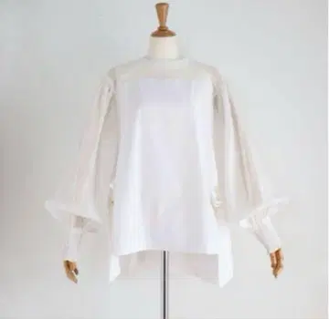 girlish 화이트 시스루 벌룬 슬리브 셔츠