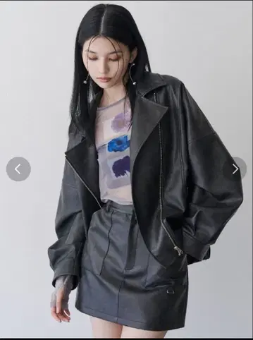 빈티지풍 인조 가죽 미들 자켓 블랙