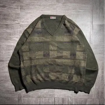 [ 90's ] LEPOUTRE 체크 무늬 V넥 스웨터 M 사이즈