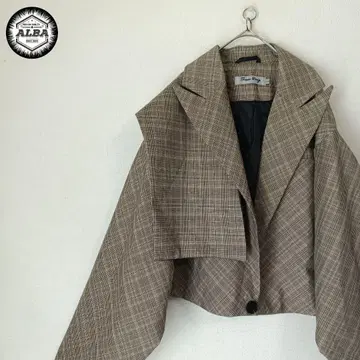 [ 새상품급 ] 자켓 체크 무늬 돌먼 슬리브 숏 기장 브라운 베이지 L