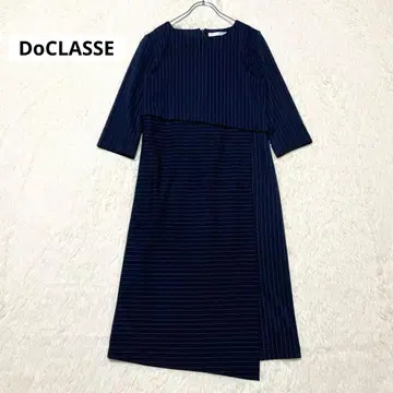 두클라쎄 절개 디자인 스트라이프 원피스 네이비 7부 소매 L