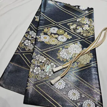 화려한 자리에! 파티, 블랙 블루 나전, 금채 문양 후쿠로 오비
