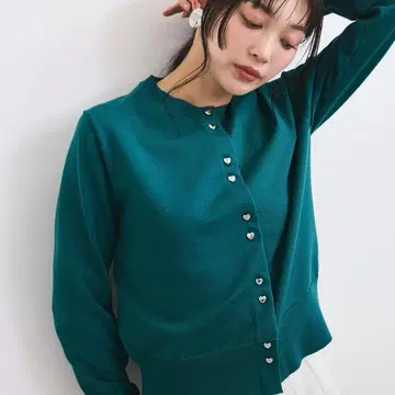 VIS 더블 하트 버튼 가디건 택 포함 미사용 새상품 그린