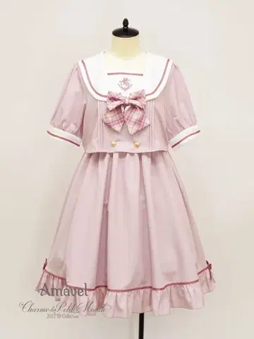 Amavel 팬시 엠블럼 Setup풍 세일러 원피스 핑크