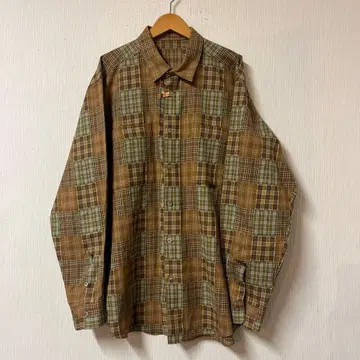 새상품급 파파스 패치워크 패턴 셔츠 L 사이즈 브라운 남성용