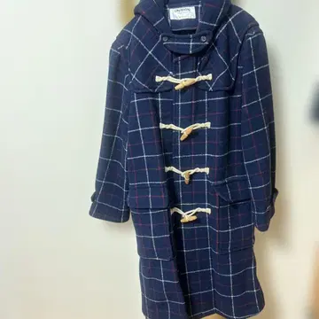 UNISION 네이비 체크 무늬 더플 코트