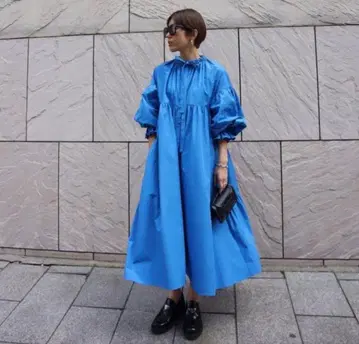 [ machatt ] 마차트 리본 백 티어드 드레스 블루