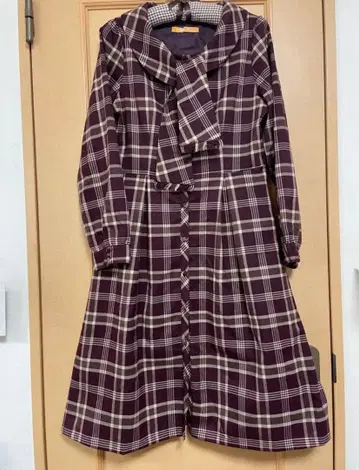 Fi.n.t 핀트 담요 체크 스카프 타이 원피스 보르도