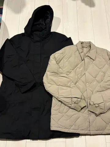 블랙 롱 자켓과 베이지 자켓 세트