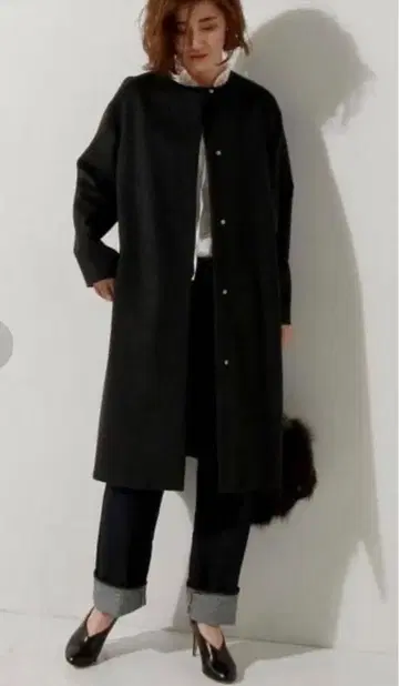 저널 스탠다드 노카라 코트 프리 사이즈 블랙