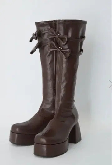 me roir 리본 롱 부츠 브라운 23~23.5 미-로와르 통굽