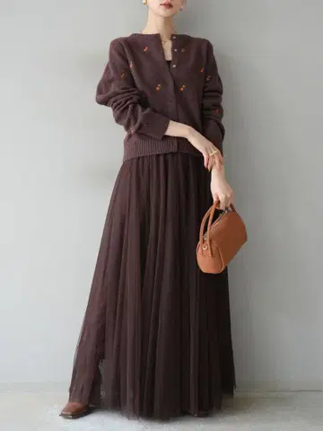 Lumier 뤼미에 튤 볼륨 스커트 브라운