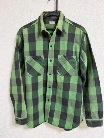 SUGAR CANE 그린 블랙 체크 플란넬 셔츠 M