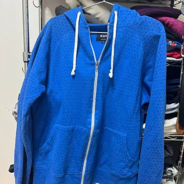 HUF 블루 로고 패턴 후드티 S
