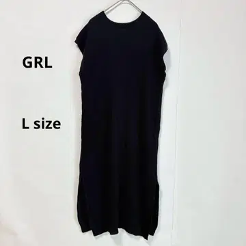 GRL 그레일 와플 니트 원피스 L 블랙 슬리브리스