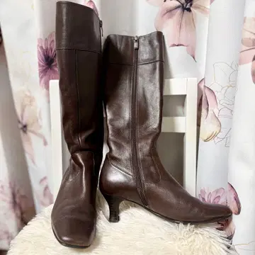 가죽 24.0 다크 브라운 가죽 롱 부츠