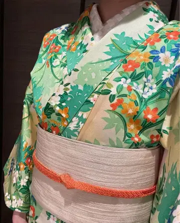 꽃무늬 코몬 그린 그린 순수 실크 158cm 화장 65cm