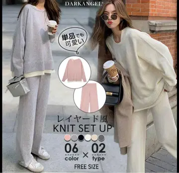 다크엔젤 레이어드 스타일 니트 셋업 FREE 사이즈 아이보리