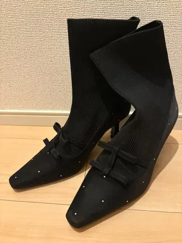 RANDA 미니 리본 니트 도킹 부츠 블랙 M