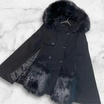 벌스데이 바쉬 케이프 코트 망토 페이크 에코 퍼 울 후드