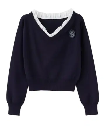 LILLIAN CARAT 브로치 부착 오프숄더 니트 네이비