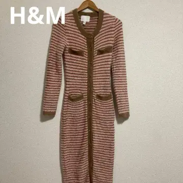 H&M 보더 플러피 니트 원피스 복슬복슬 핏감 핑크 브라운