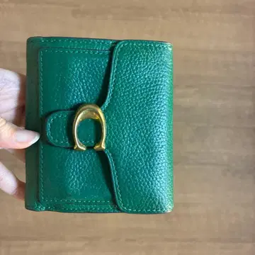 그린 가죽 접이식 지갑 골드 금장 장식