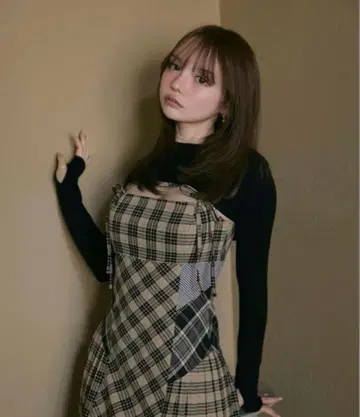 andmary Nadia 체크 롱 드레스 베이지