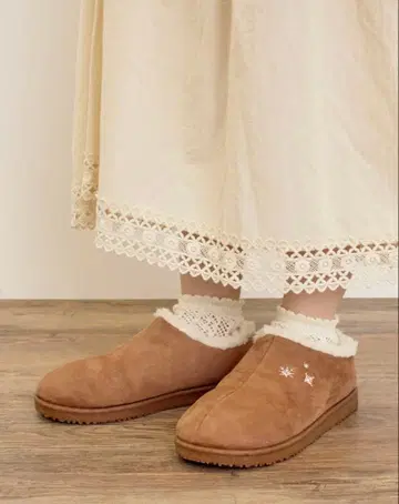 사만사 모스모스 신발 눈꽃 패턴 자수 무스탕 신발 어그 부츠 카멜