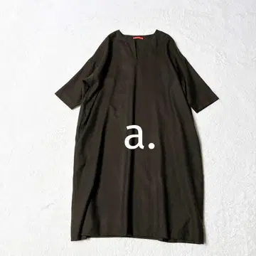 새상품급 a. 이오그래픽 롱 원피스 브라운 칠부 소매 드롭 숄더