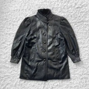 천연 가죽 스탠드 카라 가죽 코트 프리 사이즈 블랙 라무 미들 퍼