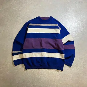 80s 블랙 택 Eddie Bauer 멀티 보더 맨투맨 L