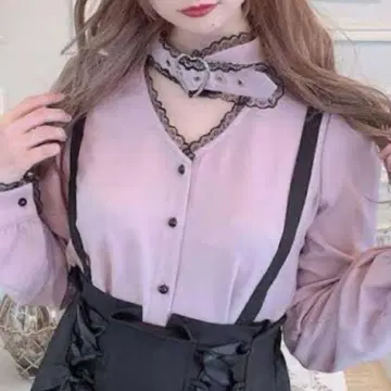 MARS 마즈 하트 벨트 버클 블라우스 핑크