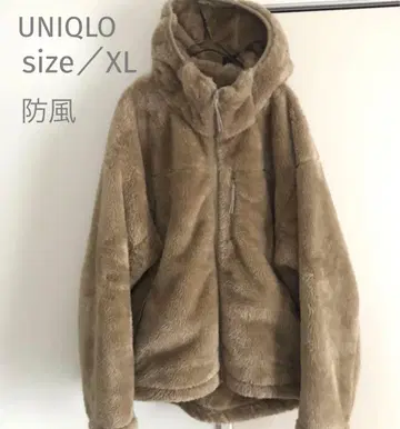 유니클로 방풍 퍼 플리스 풀 집업 후드티 베이지 L 따뜻함