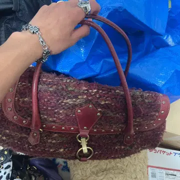 트위드 핸드백 와인 레드