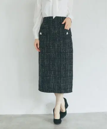 tocco closet 스팽글 트위드 타이트 스커트