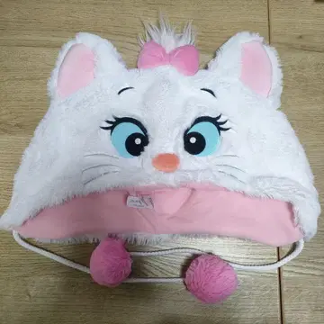캐릭터 모자 고양이 플리스 화이트 핑크