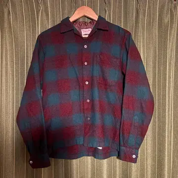 60s Game and Lake 옴브레 체크 울 셔츠 오픈 카라