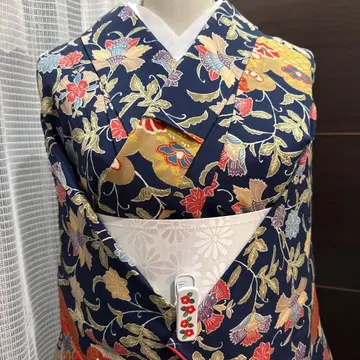 코몬 기모노 네이비 컬러 꽃무늬 교육용 실 있음 기장 155.5