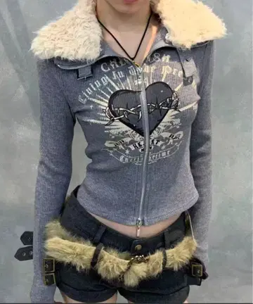 Achic 퍼 그레이 리브 자켓