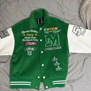 자수 디테일 그린 바시티 자켓 MEDM