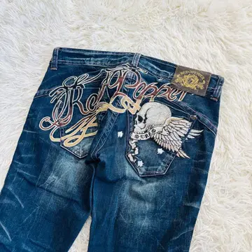Y2K 레드페퍼 데님 팬츠 해골 천사의 깃털 27 M 상당