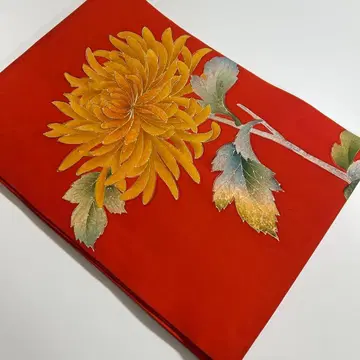 대담한 국화가 그려진 시오제 자수 나고야 오비 기모노 스키 구락부 380