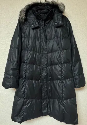 롱 다운 코트 블랙 XL 퍼 후드 탈부착 가능