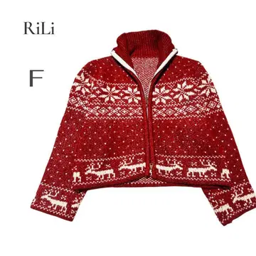 [RiLi] RiLi 가디건 스노우 노카라 집업 F 크리스마스 니트