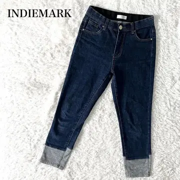 인디 마크 보이프렌드 데님 접어 올린 듯한 스트레치 다크 블루 S